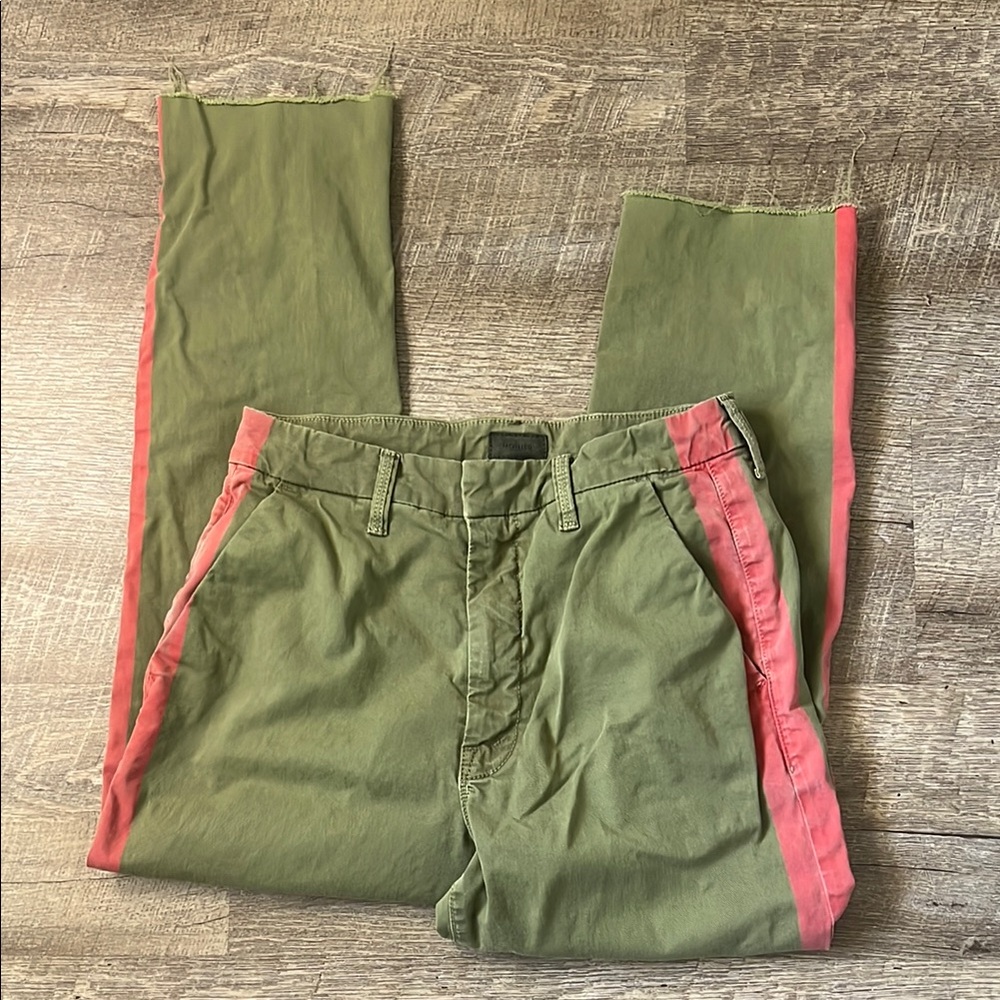 Mother The Shaker Prep Frayed Pants Fatigue Green & Red Crop Pant Size 26